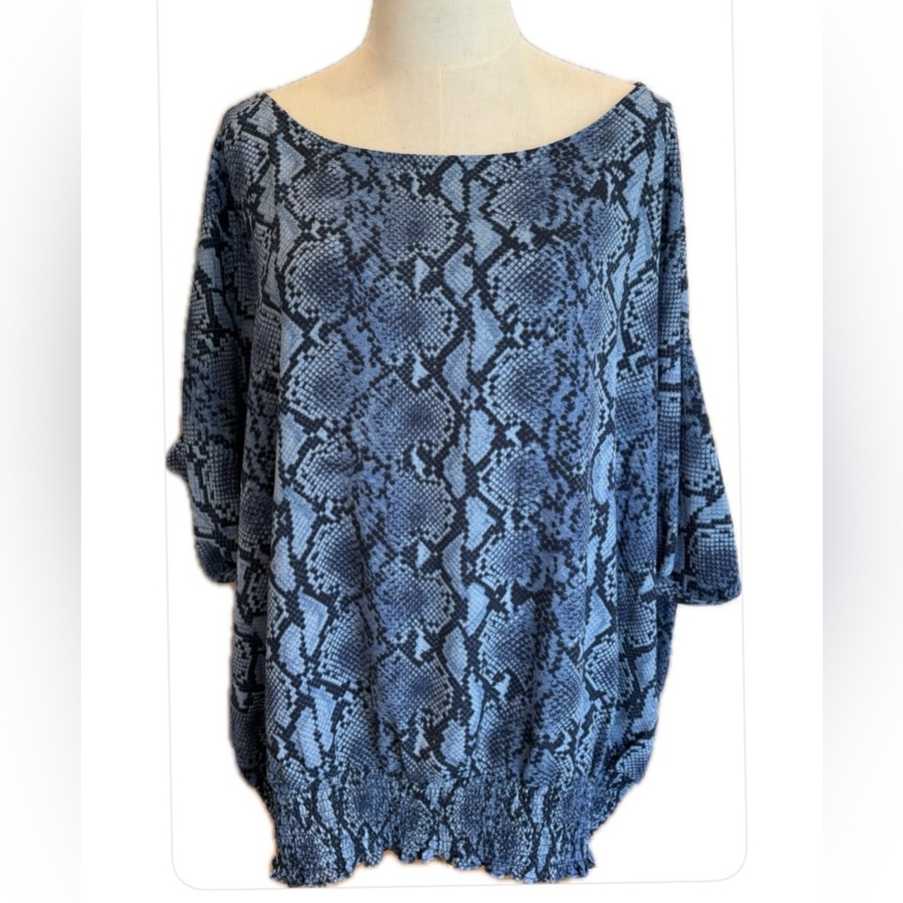 Michael Michael Kors NWT Blue Snake Print Boat Neck Dolman Sleeves Blouse 2X